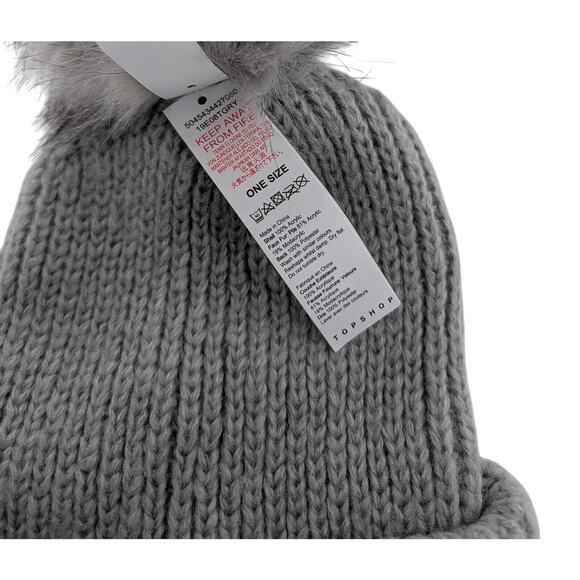 Topshop Gray Cuffed Pom Beanie Hat - Picture 3 of 5